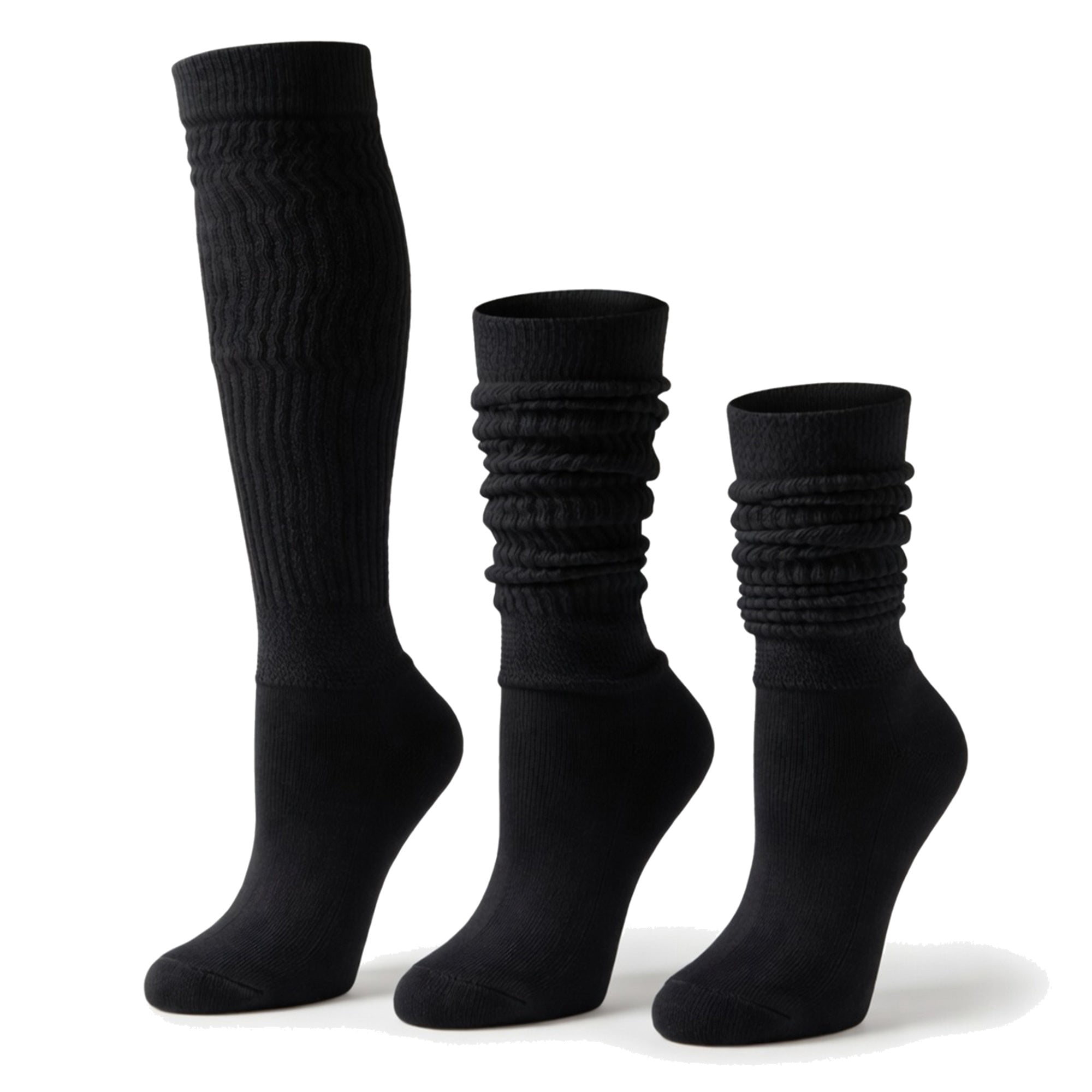 AWS/American Made 2 Pairs Heavyweight Slouch Socks Women, Black Cotton ...