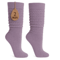 thumbnail image 1 of Women's Extra Long Slouch Socks Knee High Cotton Blend Pack of 2 Shoe Size 5-10 Retro 80s Style (Lilac), 1 of 10