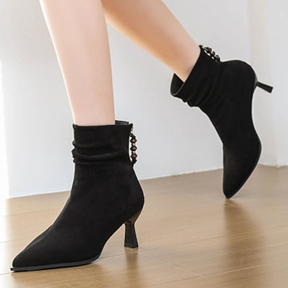 Women's Slouchy Ankle Boots Low Heel Pointed Toe Booties Side Zipper Fall Shoes