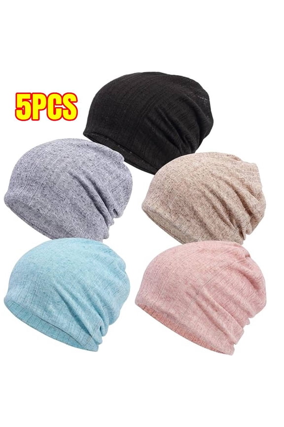 Women's Slouchy Beanie Chemo Hat: 5PCS Cancer Head Wraps Hair Covers Turban Hip-Hop Running Skull Cap Sleep Head Scarf