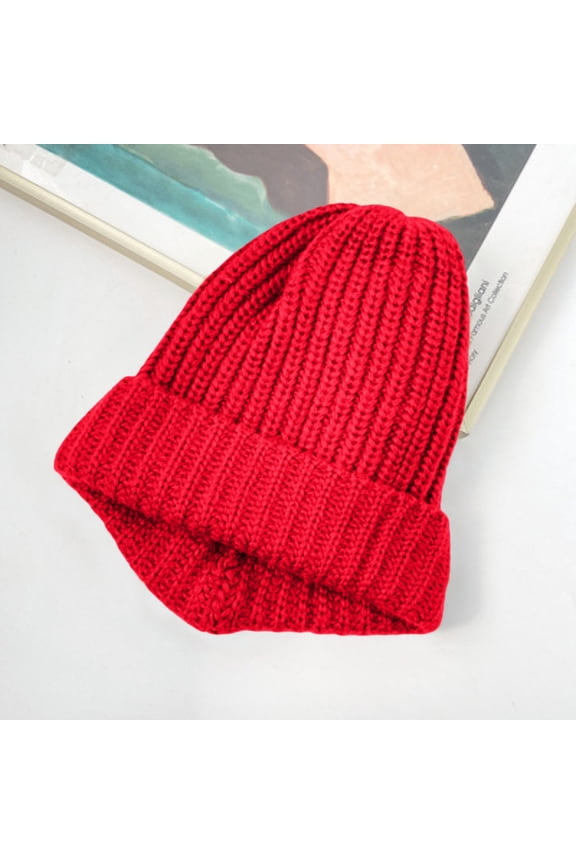 Women's Slouchy Cable Knit Beanie Hat, Chunky Oversized Winter Hat for Women, Cozy Ribbed Cuffed Beanie for Cold Weather, Walking Running and Skiing - Red
