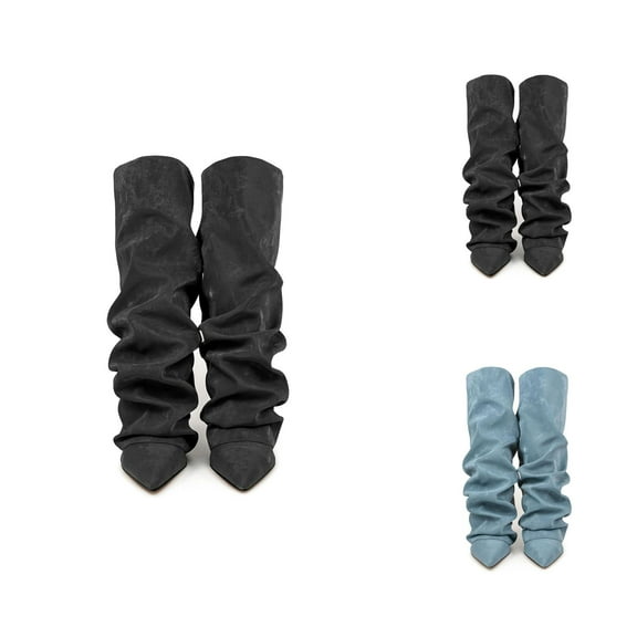 Women's Slouchy Knee High Boots, Fashion Pointed Toe Stacked Heel Dress Boots for Casual Fall and Winter Looks