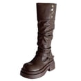thumbnail image 1 of Women's Slouchy Knee High Boots Mid Calf Chunky Platform Boots Round Toe Riding Biker Boots with Adjustable Buckle Viking Gothic Faux Leather Shoes, 1 of 9