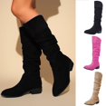 thumbnail image 1 of Women's Slouchy Knee High Boots Pointed Toe Chunky Flat Heel Riding Combat Tall Pull On Boots Khaki 9.5(43), 1 of 7