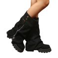 thumbnail image 1 of Women's Slouchy Mid Calf Boots Faux Suede Buckle Side Zipper Platform Lug Sole Retro Casual Combat Boots, 1 of 9