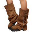 thumbnail image 1 of Women's Slouchy Mid Calf Boots Faux Suede Buckle Side Zipper Platform Lug Sole Retro Casual Combat Boots, 1 of 10