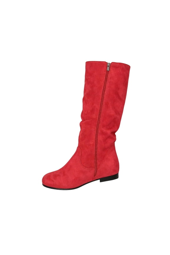 Women's Slouchy Mid-Calf Boots Suede Side Zipper Flat Heel Fall Fashion Trendy Casual Comfortable Slouch Boots for Women Red 7.5(40)