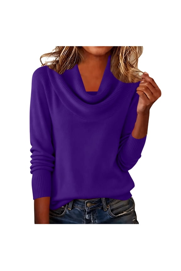 Women's Slouchy Neck Knit Sweater Long Sleeve Basic Pullover Comfortable Casual Layering Top