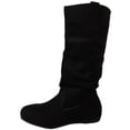 thumbnail image 1 of Women's Slouchy Round Toe Mid Calf Boots Soft Sole Faux Suede Pull on Low Heel Boots Fall Winter Casual Footwear Black, 1 of 9