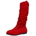thumbnail image 1 of Women's Slouchy Round Toe Mid Calf Boots Soft Sole Faux Suede Pull on Low Heel Boots Fall Winter Casual Footwear Red, 1 of 9