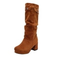 thumbnail image 1 of Women's Slouchy Suede Wide Calf Riding Boots Block Heel Knee High Suede Wide Toe Box Pull On Fall Boots Brown Size 6, 1 of 5