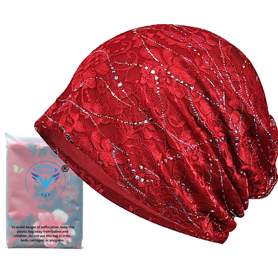 Women's Slouchy, Yoga Beanie, Bonnet, Turban, Chemo Hat, Running Cap for Teens, Adults ( Red )
