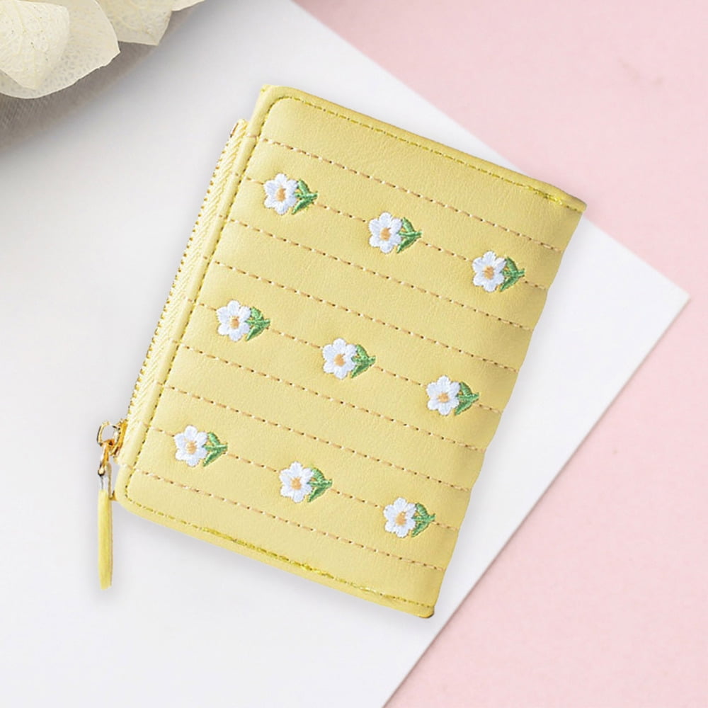 Women's Small Bifold Leather Wallets with Card Slots ID Window Zipper