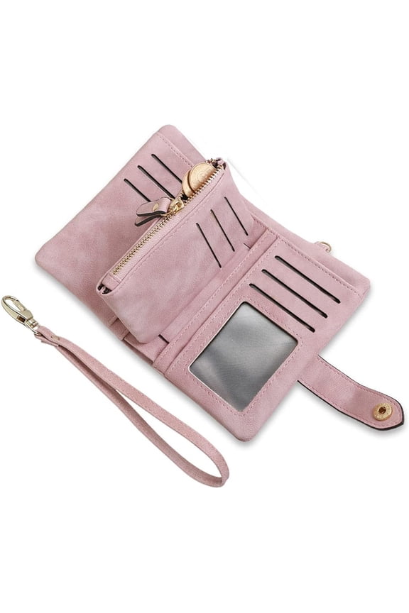 Women's Small Bifold Leather wallet Rfid blocking Ladies Wristlet with Card holder id window  Purse