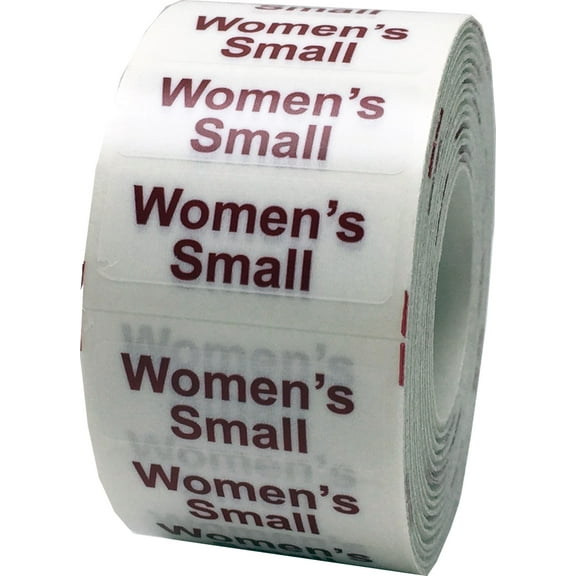 Women's Small Clear Clothing Size Strip Stickers, 1.25 x 5 Inches in Size, 125 Labels on a Roll
