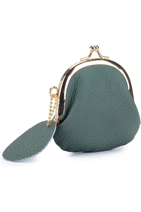 Women’s Small Coin Purse, Vintage PU Leather Change Purse, Coin Bag with Kiss Lock, Mini Coin Purse for Women (Almond Green)