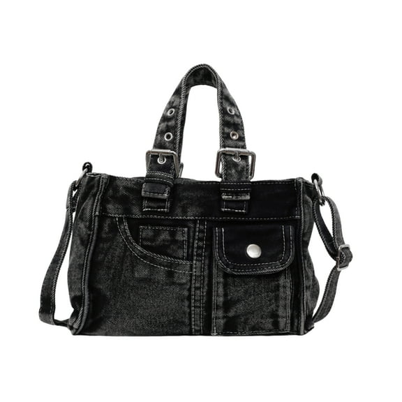 Women's Small Denim Hobo Bag with Top Handle, Adjustable Crossbody Purse, Multi-Pocket Zipper Closure Shoulder Bag