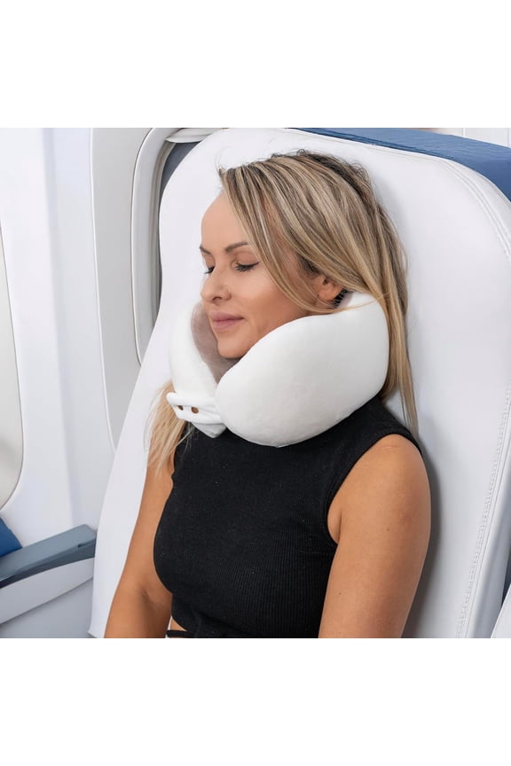 Women's Small Fitted Neck Pillow for Traveling, Memory Foam Travel Pillow, Travel Neck Pillows for Airplanes, Travel Essentials for Flying, Plane Pillow in Taupe and White