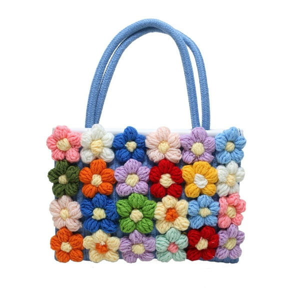 Women's Small Flower Handwoven Crossbody Bag Cute Multicoloured Handwoven Cotton Shoulder Bag