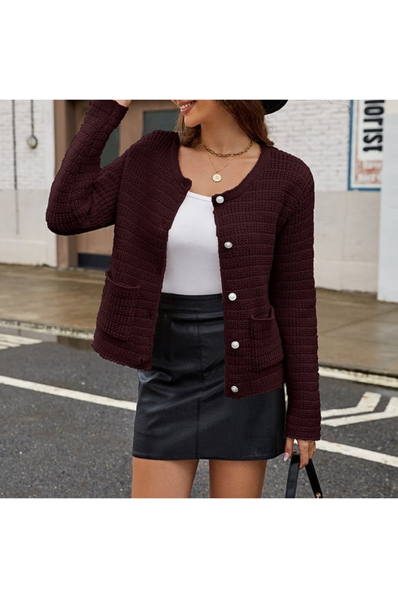 Women's Small Fragrant Style Short Jacket Women's Casual Knitted Cardigan Round Neck Long Sleeved Temperament Sweater Long Sweaters Cardigans for Women Womens Fall Cardigans And Cardigans for Women