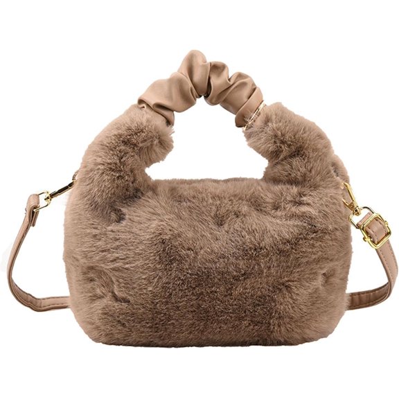 Women's Small Furry Bucket Bags Plush Shoulder Tote Bag Mini Fluffy Crossbody Handbag Fuzzy Bags Purse in Winter