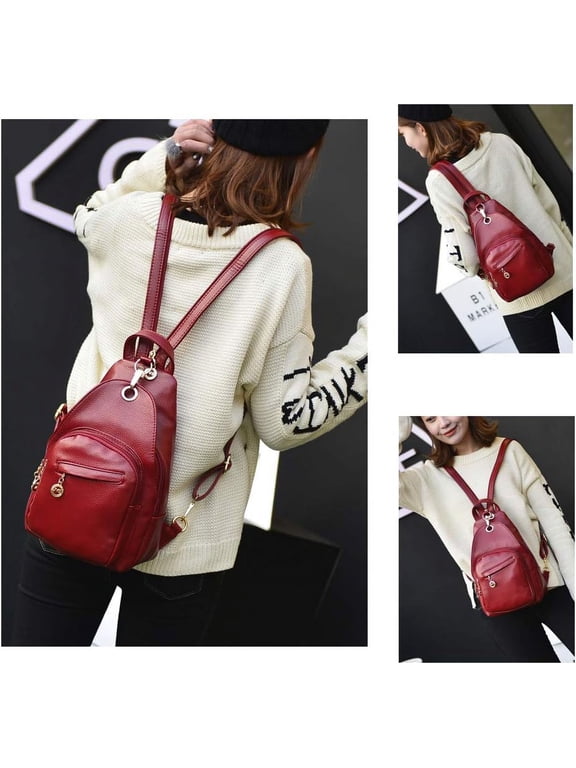 Women's Small Leather Convertible Backpack Purse, 3 Ways to Wear as Sling Shoulder Bag