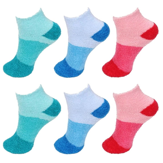 Women's Small Medium Super Aloe Infused Fuzzy Cozy Nylon Ankle Home Bed Socks, Assorted 6 Pairs