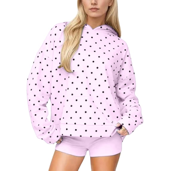 Women's Small Polka Dot Hoodie Long Sleeve Pullover Sweatshirt with Kangaroo Pocket Fall Hoodie