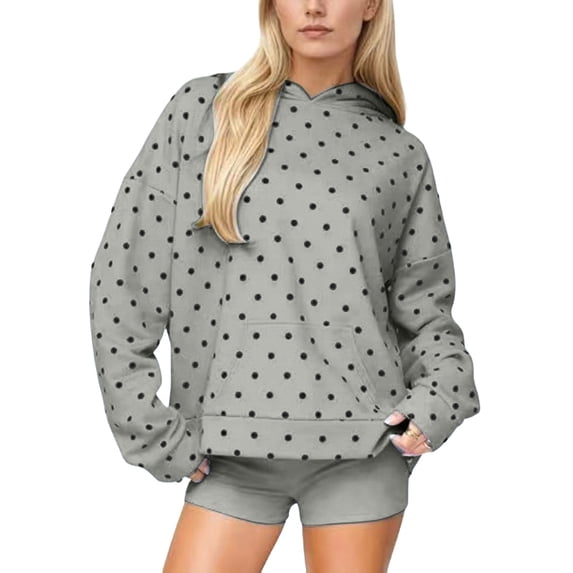 Women's Small Polka Dot Hoodie Long Sleeve Pullover Sweatshirt with Kangaroo Pocket Fall Hoodie