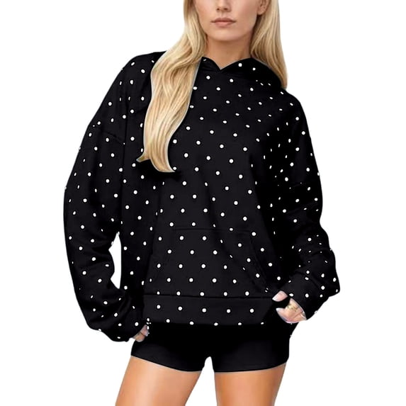 Women's Small Polka Dot Hoodie Long Sleeve Pullover Sweatshirt with Kangaroo Pocket Fall Hoodie
