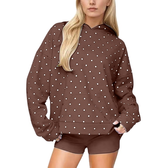 Women's Small Polka Dot Hoodie Long Sleeve Pullover Sweatshirt with Kangaroo Pocket Fall Hoodie