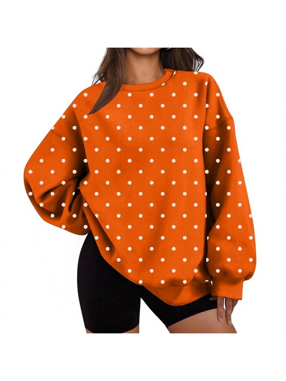 Women's Small Polka Dot Sweatshirt Long Sleeve Crewneck Casual Oversized Pullover Soft Fall Sweatshirt