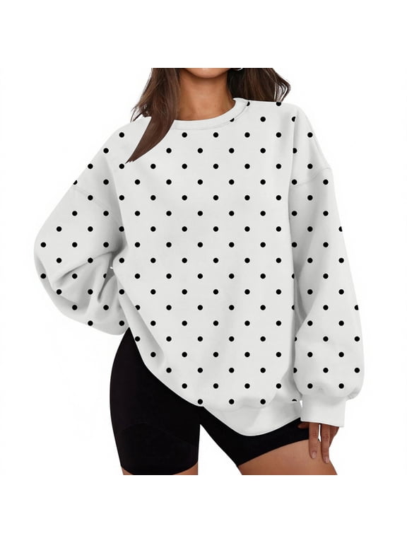 Women's Small Polka Dot Sweatshirt Long Sleeve Crewneck Casual Oversized Pullover Soft Fall Sweatshirt