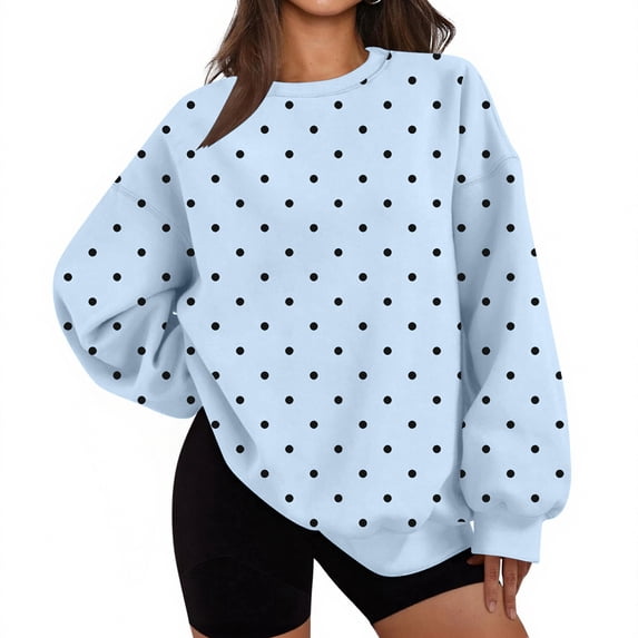 Women's Small Polka Dot Sweatshirt Long Sleeve Crewneck Casual Oversized Pullover Soft Fall Sweatshirt