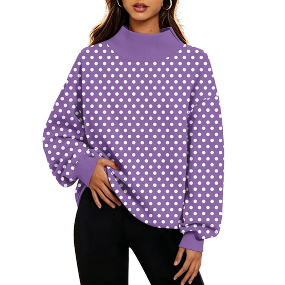 Women's Small Polka Dot Sweatshirt Long Sleeve Crewneck Casual Pullover Relaxed Fit Soft Fall Sweatshirt