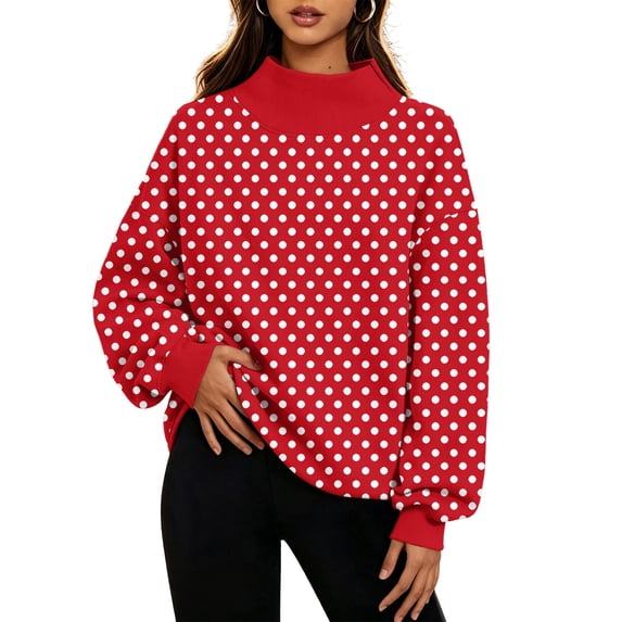 Women's Small Polka Dot Sweatshirt Long Sleeve Crewneck Casual Pullover Relaxed Fit Soft Fall Sweatshirt