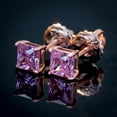 thumbnail image 1 of Women's Small Rose Gold 925 Sterling Silver Tiny Pink Cz Princess Cut Screw Back Earrings, 1 of 4