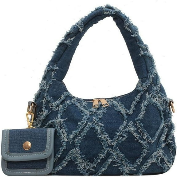Women's Small Shoulder Quilted Crossbody Bag Denim Purse Evening Bag Handbag with Chain Strap