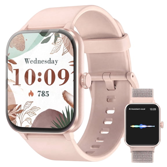 Women's Smart Watch 1.85 Inch Touch Screen Fitness Tracker Watch with Bluetooth Call(Answer/Make Call/AI Voice) IP68 Waterproof Sports Smart Watch for Android iPhone (Pink)