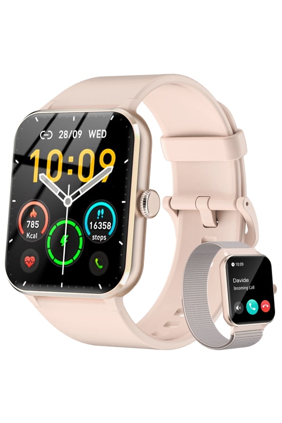 Women's Smart Watch 1.85 Inch Touch Screen Fitness Tracker Watch with Bluetooth Call(Answer/Make Call/AI Voice) IP68 Waterproof Sports Smart Watch for Android iPhone (Pink)