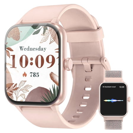Women's Smart Watch 1.85 Inch Touch Screen Fitness Tracker Watch with Bluetooth Call(Answer/Make Call/AI Voice) IP68 Waterproof Sports Smart Watch for Android iPhone (Pink)
