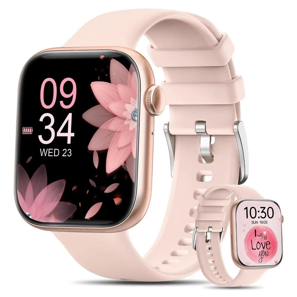 Women s Smart Watch 1.85 Inch Wireless Smart Watch for Android iPhone IP67 Waterproof Outdoor Fitness Tracker with AI Voice Message Reminder Pink