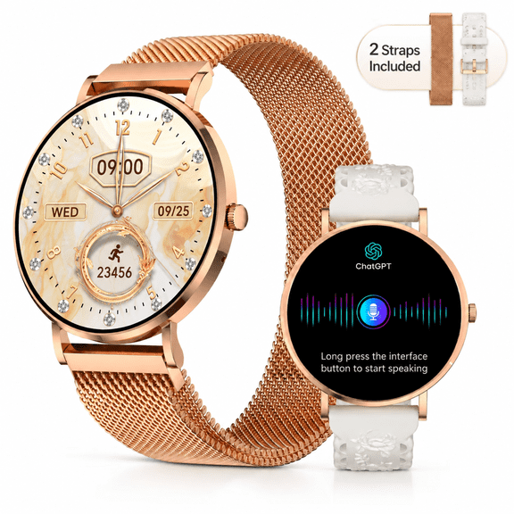 Women's Smart Watch with ChatGPT AI Voice Assistant, 1.32" Ultra-Thin Smartwatch for Android and iPhone, Fitness Tracker Watch, Answer/Make Call, Pedometer, IP67 Waterproof, for Her Gift, Rose Gold