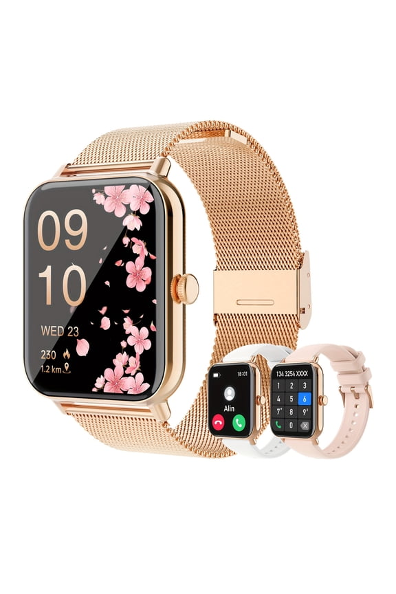 Women's Smart Watch Floral Dial Long Battery Wireless Calling Compatible iPhone Android Alarm Multisport Modes Large Touch Screen Gift