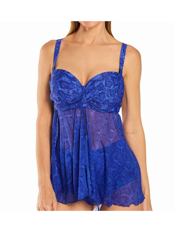 Women's Smart and Sexy SA623 Full Busted Ruffle Twist Bandeau Tankini Swim Top (Electric Python 34C)