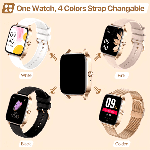 Women's Smartwatch, Wireless Call, Fitness Tracker, Multi-Sports Modes, Free Watch Faces, iPhone & Android Compatible