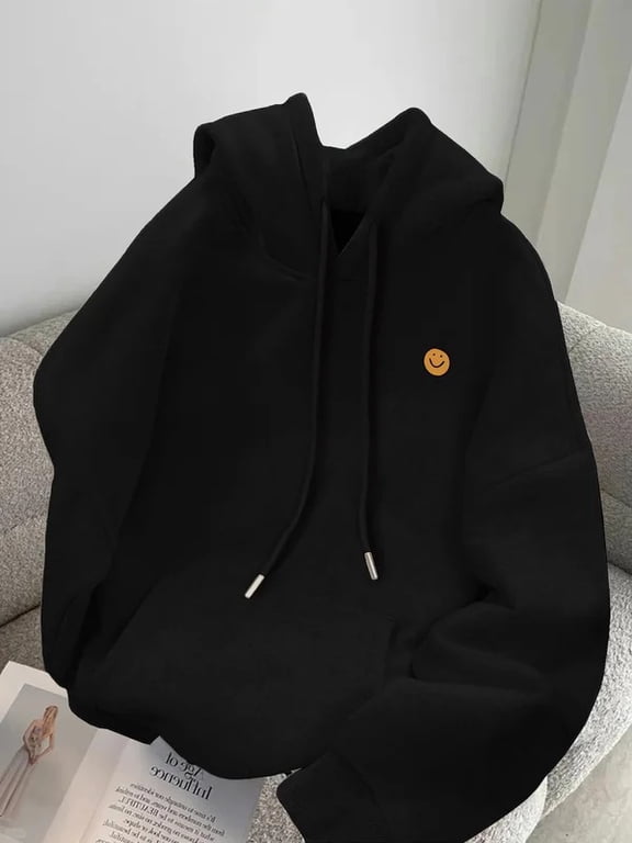 Women's Smile Face Print Hoodie, Long Sleeve Pullover Sweatshirt with Pocket