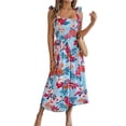 thumbnail image 1 of Women's Smocked Floral Tie Shoulder Midi Dress 100% Polyester Fabric Lightweight Elegant Look Feminine Draping, 1 of 13