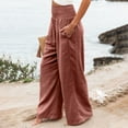 thumbnail image 1 of Women's Smocked High Waisted Cotton Linen Wide Leg Pants Palazzo with Pockets Red L, 1 of 6