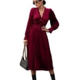 thumbnail image 1 of Women's Smocked Lantern Sleeve Midi Dress 95% Polyester 5% Elastane Sheer Bodice and Stretch for Everyday Wear, 1 of 6